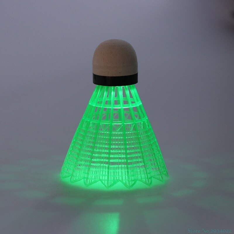 3 stk. led glødende lys op plast badminton fjerbolde farverige belysningskugler  q22f: Grøn
