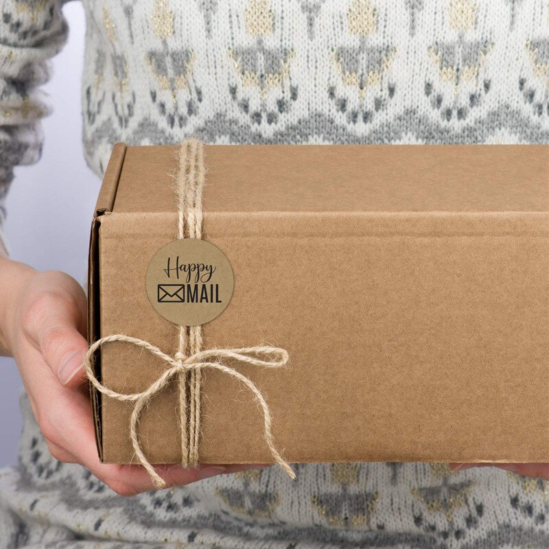 50pcs circular happy mail business stickers 1 inch Brown hand stickers envelope sealed stationery stickers