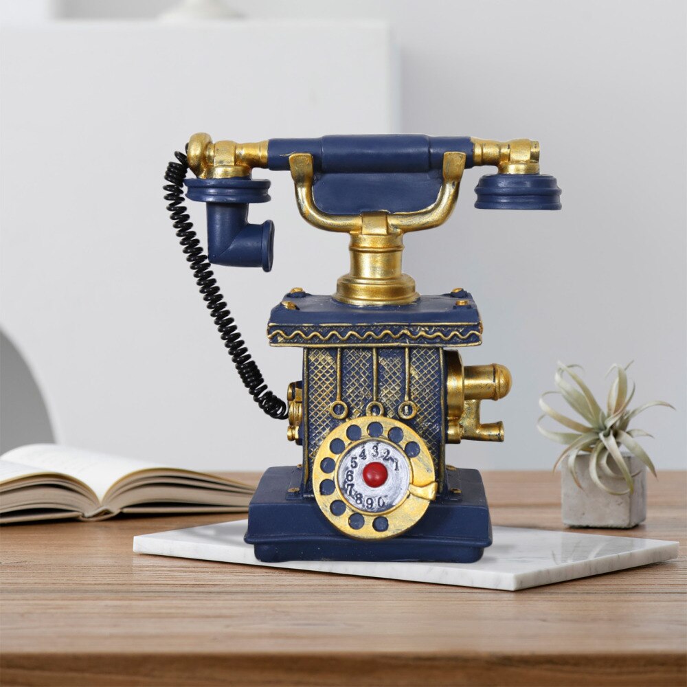 Piggy Bank Ornaments Telephone Easy To Clean American Retro Resin Coin Box Furnishings Vintage Home Deco