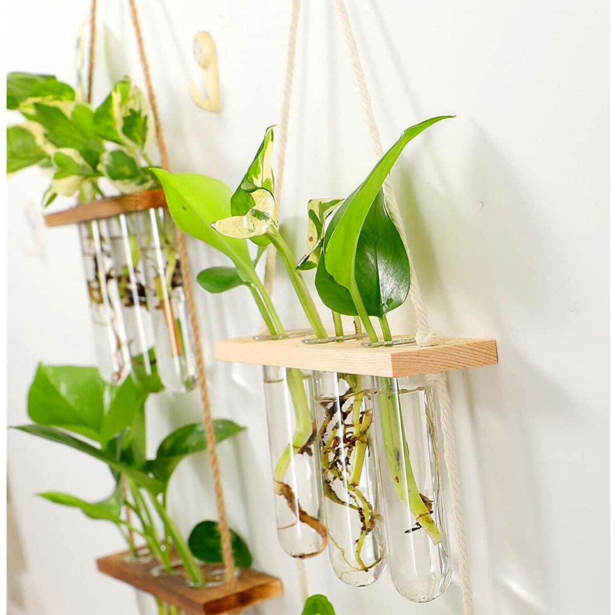 Ins – jardinière murale en verre, Terrarium, Vase avec support de Tube à essai en bois pour la Propagation de plantes hydroponiques