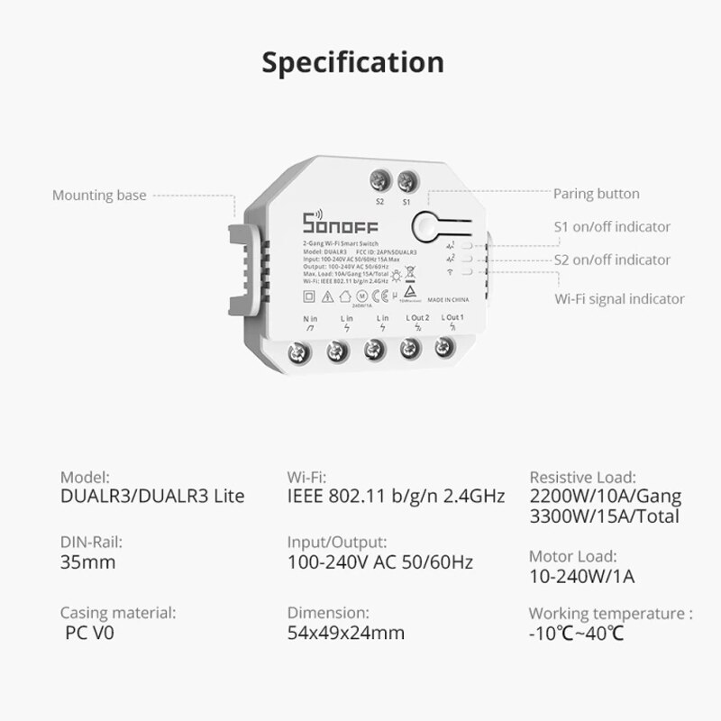 Sonoff dual  r3 2 -fach doppelrelaismodul diy wlan-smart-schalter stromzähler smart-home-steuerung über ewelink alexa google home