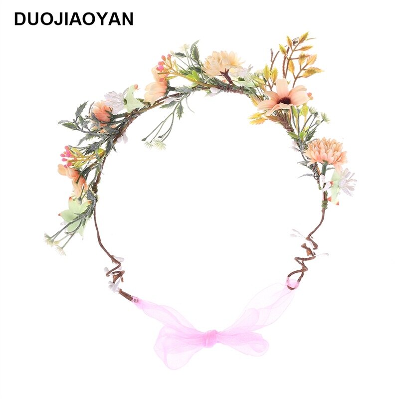 DUOJIAOYAN Color Flower Crown Tiara bridal Hair Wreath Women Fabric Artificial Flower Headband Wedding Hair Accessories: Orange