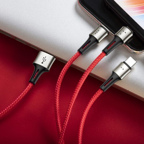 Baseus Zorgzame Touch Serie 3 In1 Multi Data En Oplader Kabel-Rood