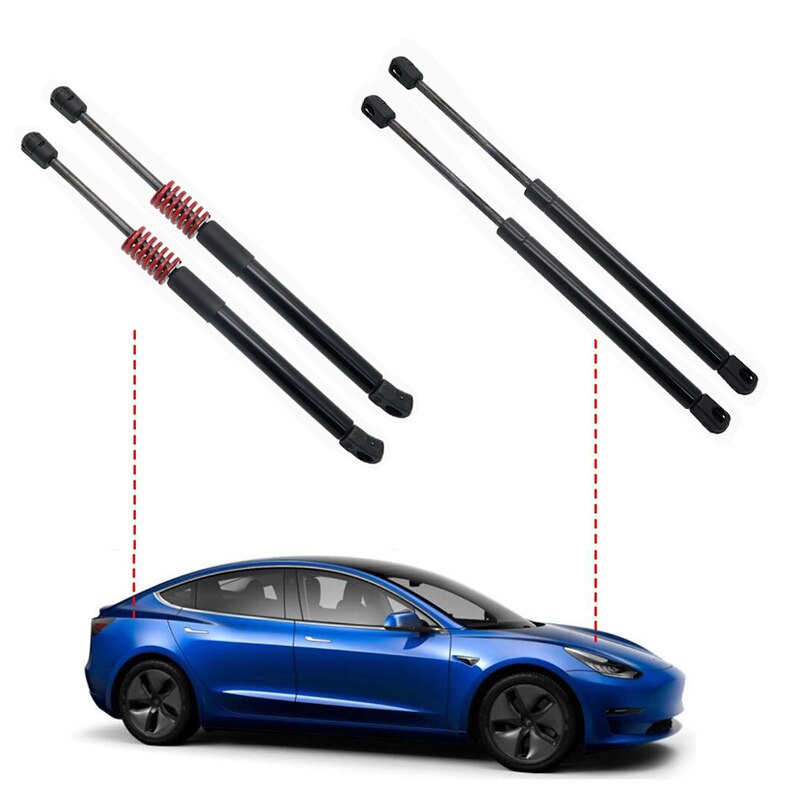Foran/bak bagasjerom bakluke bakluke gass stempelfjær panser panser støtte stang barer løftefjær støtdemper brakett for tesla modell 3