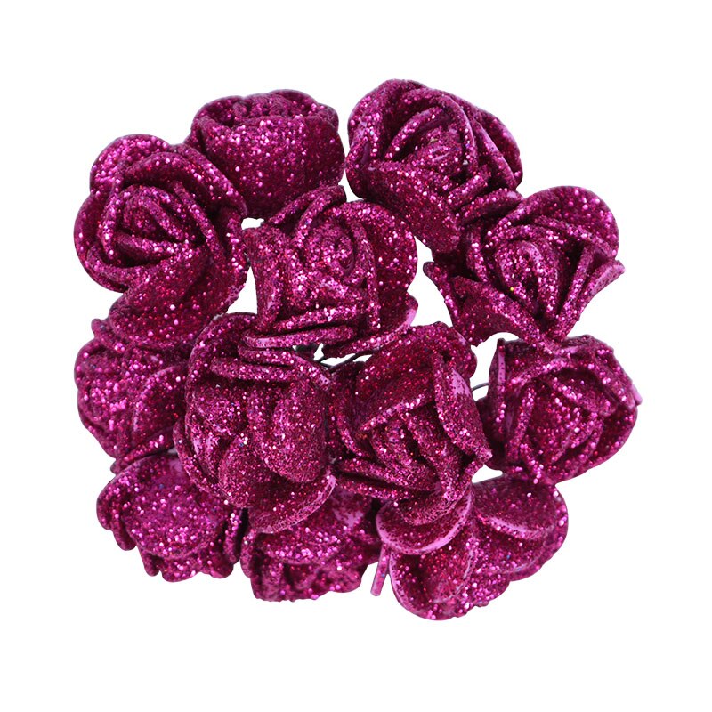 36 stk 2cm skinnende glitter skum rose kunstig blomst dekorativ buket krans bryllupsfest dekoration: B03