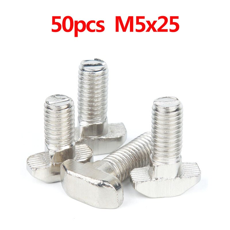 50 pçs/lote M5x12 M5x16 M5x20 T Parafusos Parafuso para o Padrão DA UE 2020 Trilho Linear Perfil De Alumínio, 50 pcs M5 Porcas Da Flange do Hex Opcional: 50pcs M5X25
