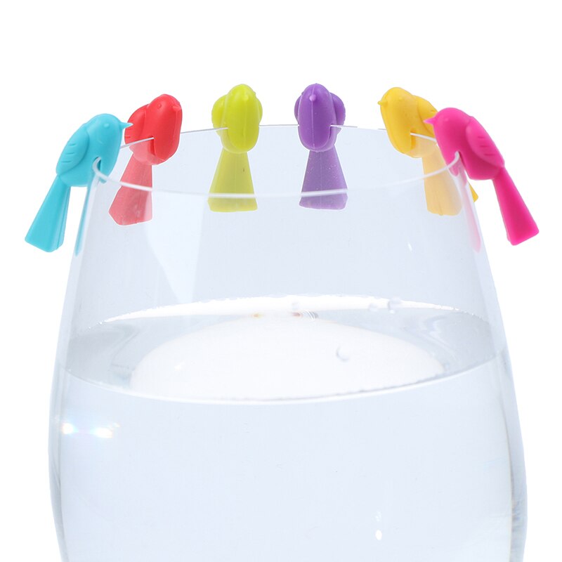 6pz silicone Uccello Tette di vino di Vetro Marchio di Riconoscimento Tazza Distinguisher (colore Misto)