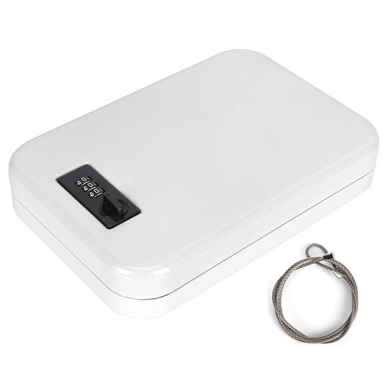 Mot de Passe mécanique Coffre-fort Portable Mini Mallette De Rangement Tôles D'acier À laminage à Froid Anti-vol Organisateur: WHITE