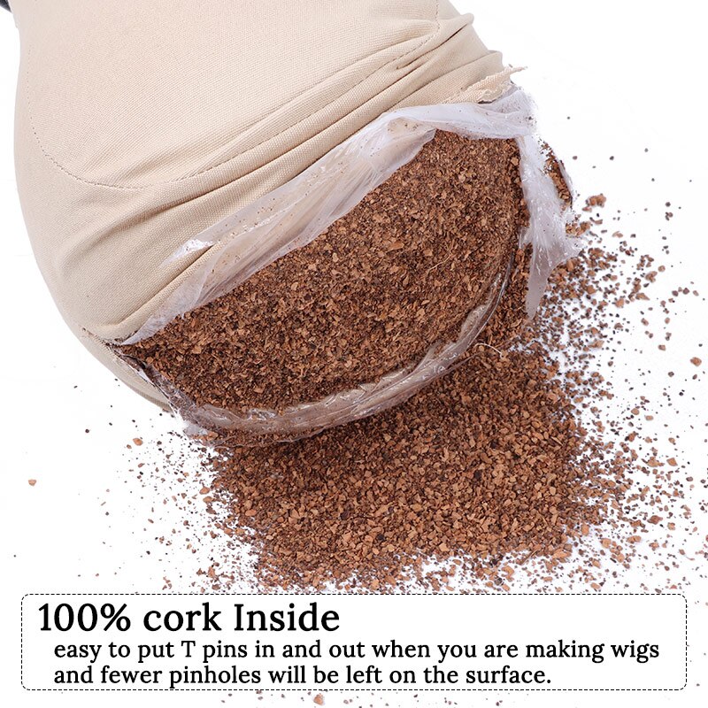 Cabeza de corcho 100% para pelucas, cabeza de maniquíes sin costuras para entrenamiento de peluquería, cabeza de bloque de lienzo de 21-24 pulgadas