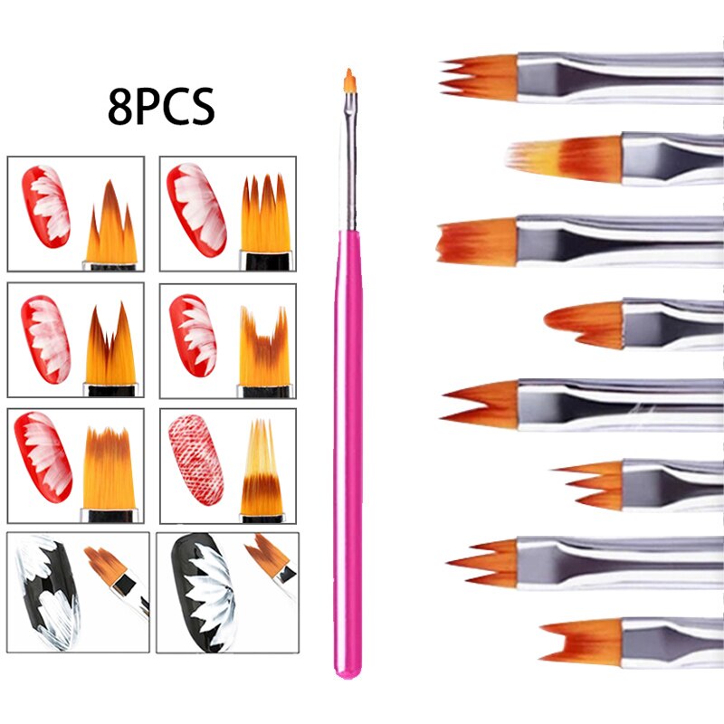 8 stk nail art fransk smil halvmåne form tegning bloom blomst pensel pen gel uv neglemaling diy kronblad gradient sæt manicure: Lyserød