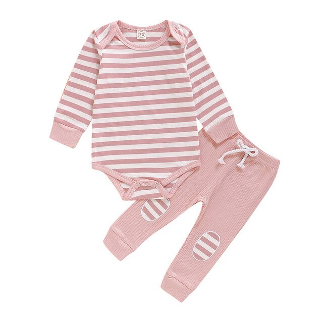 Newborn Baby Girls Boys Tie-Dye Outfit Set Long Sleeve Striped Romper Top + Pants 2Pcs Clothes Suit: A / 6M