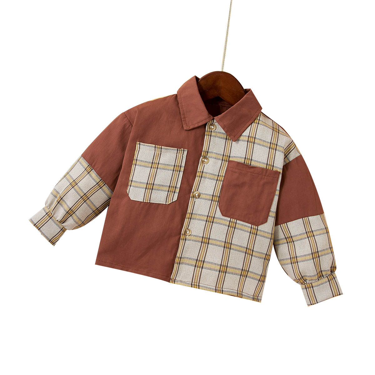 Baby Jungen Plaid Shirt Herbst Langarm Mädchen Patchwork Bluse Braun freundlicher Kleidung: 3-6M