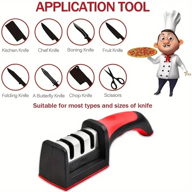 Afilador de cuchillos de cocina de 3 segmentos, multifuncional, de mano, de 3 usos, piedra afiladora negra, utensilio para cuchillos de cocina