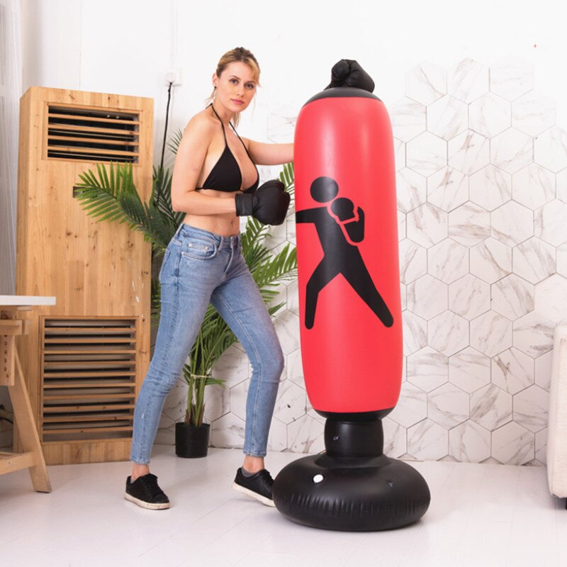 1.6M Free Standing Boxing Punch Bag Kick Heavy Duty Filled Inflatable boxing post Indoor Home Sport Boxing Punch: Red