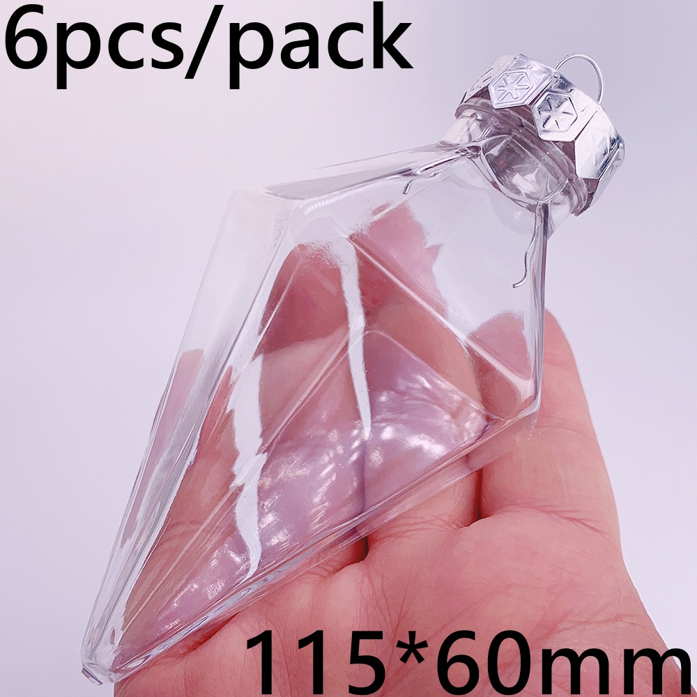 6 Stuks X Diy Shatterproof Transparant Huis Kerstversiering Kerstbal Ornament 115*60Mm Plastic Diamant