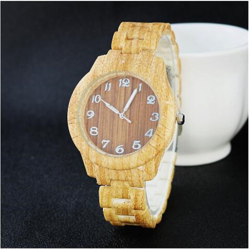 Træure quartz ur herre bambus moderne armbåndsur analog natur træ blødt læder fødselsdag