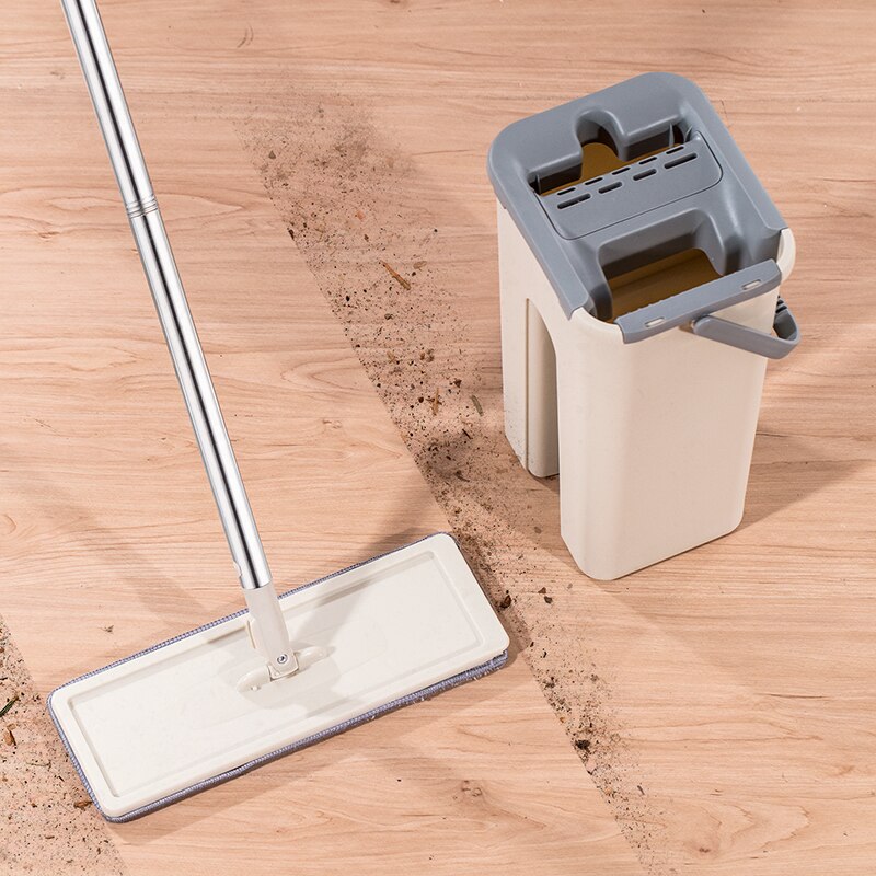 Mopa para limpiar el piso de la casa, sistema de cubeta de microfibra sin escurrir de acero inoxidable, almohadillas para fregar o secar en baldosa laminada de madera dura
