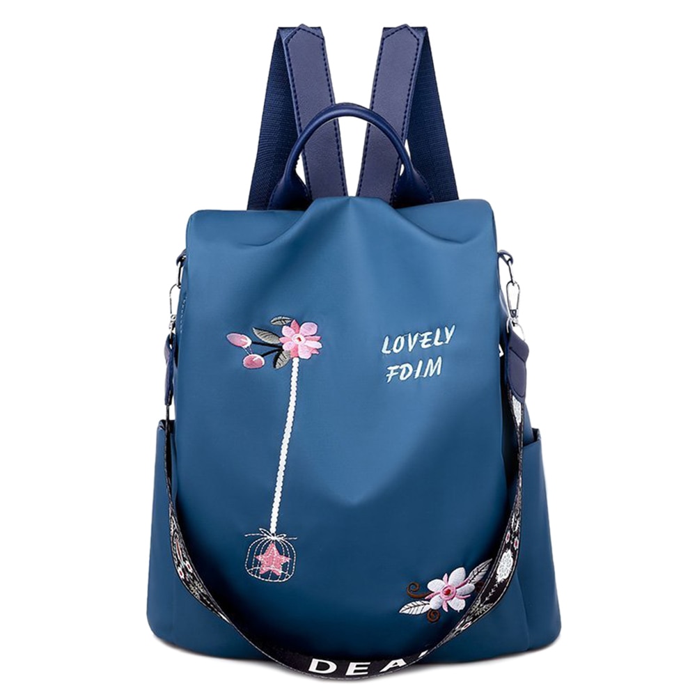 draussen Einkaufen Mithelfer Liefert Frauen Rucksack Blume Stickerei Schulter Schule Taschen Anti-diebstahl Reise Bagpack: Blau