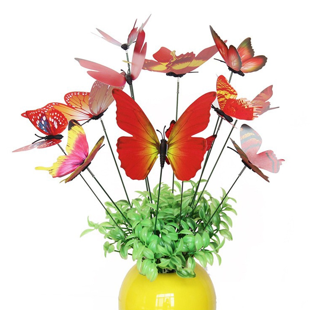 12pcs Colorful Butterfly Stakes Outdoor Yard Garden Flower Pot Decoration Craft Butterfly Stakes Decor Butterfly Stakes