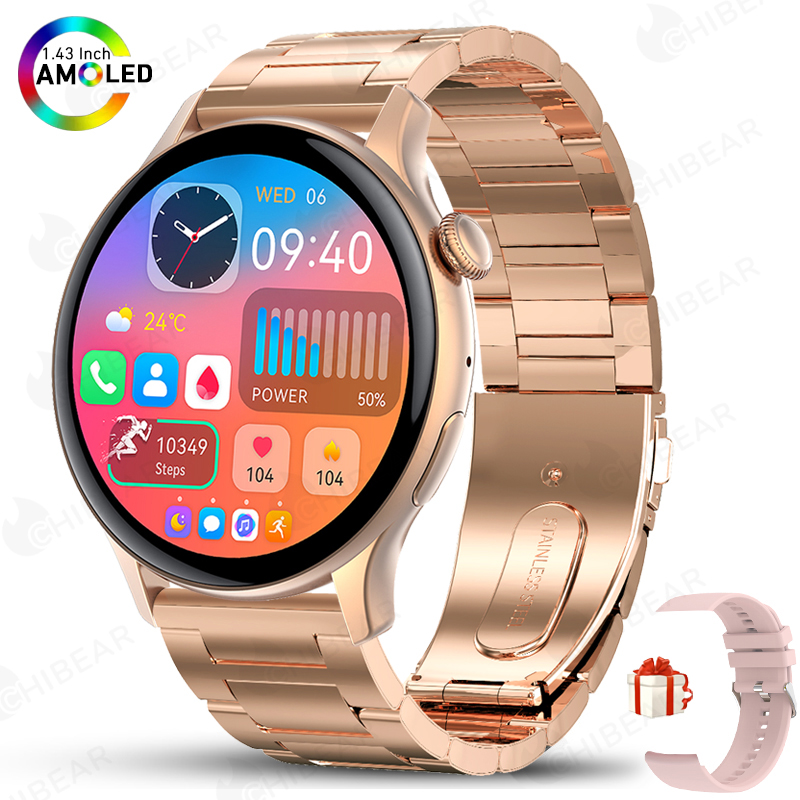 Nowy smartwatch 2025 z ekranem prawdziwy AMOLED HD, monitorowaniem zdrowia kobiet, sterowaniem głosowym AI, połączeniami Bluetooth, kompatybilny z Androidem i iOS.: FIOLETOWY
