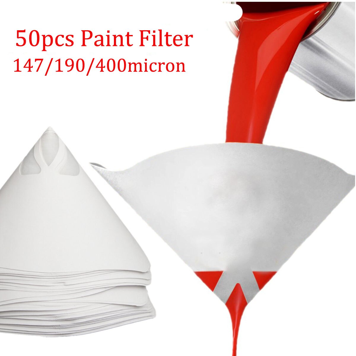 Coladores de papel de pintura fina, filtro de tamiz de malla de nailon, cono cónico de embudo, 50 unidades, 147/190/400 micras,
