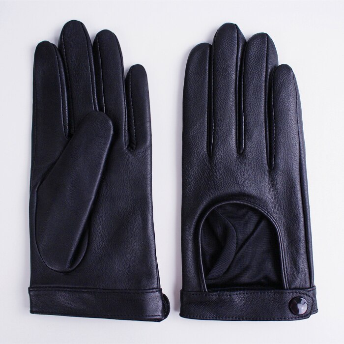 Echt Lederen Handschoenen Vrouwelijke Lente Herfst Dunne Stijl Ongevoerd Mode Elegante Vrouw Schapenvacht Handschoenen: Black / S