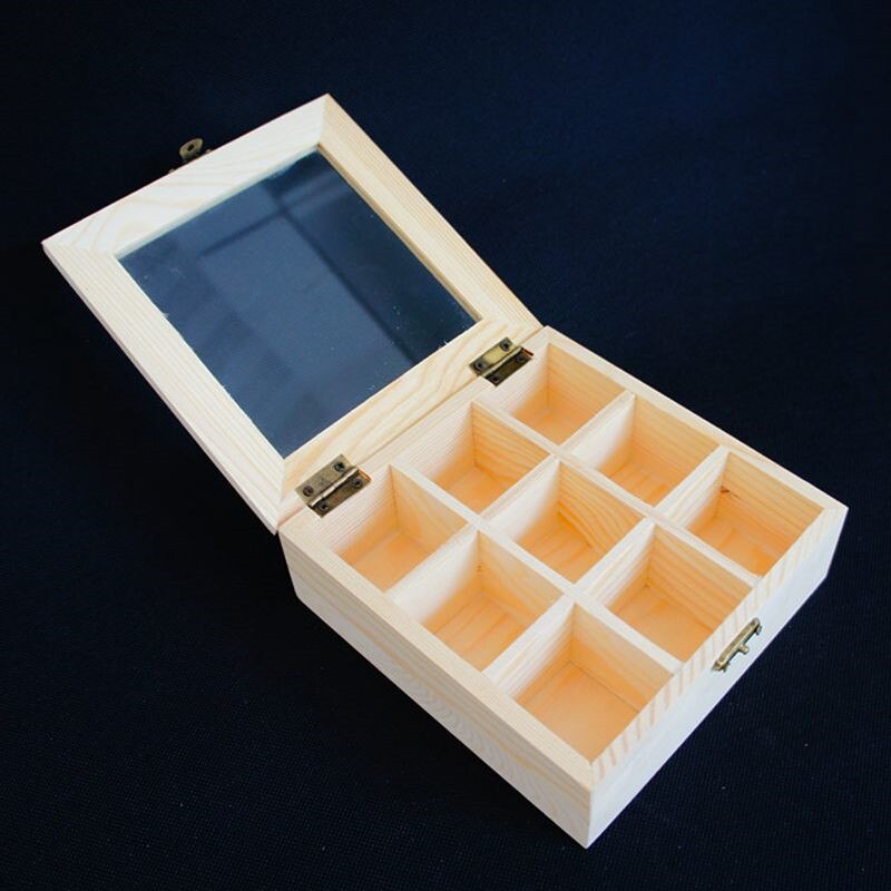 ! zakka multi-grid wooden box 6 grid 9 grid glass surface wooden box tea box storage box handmade soap box: Red