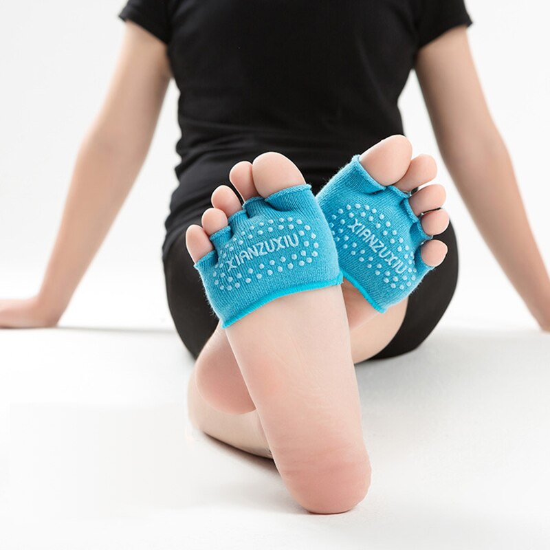 7 farver fem finger sokker kvinder yoga usynlige skridsikre åndbar tå sokker halv til hjemmesko: Blå