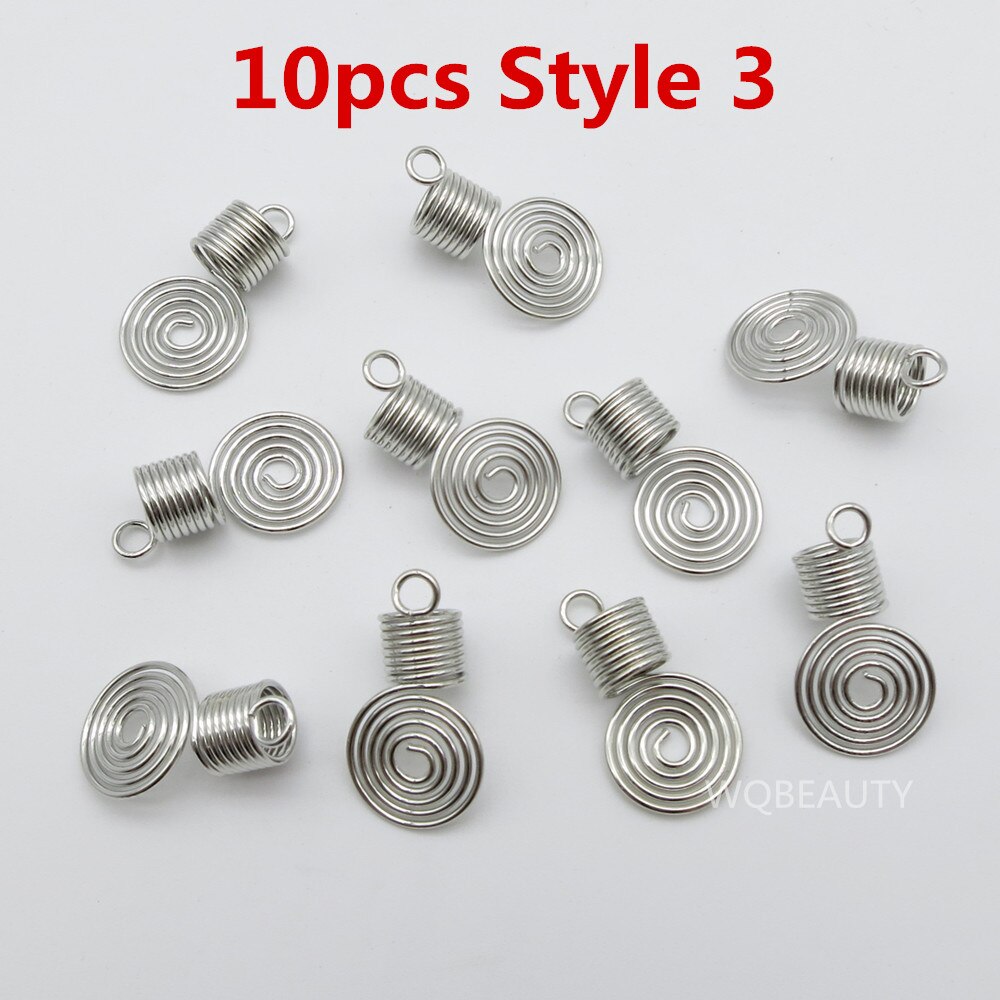 Mèches spirales dorées/argentées 5 pièces/10 pièces | Tresses tubulaires de perles, dreadlock, clips pour hommes femmes, accessoires breloques: 10pcs Style 3