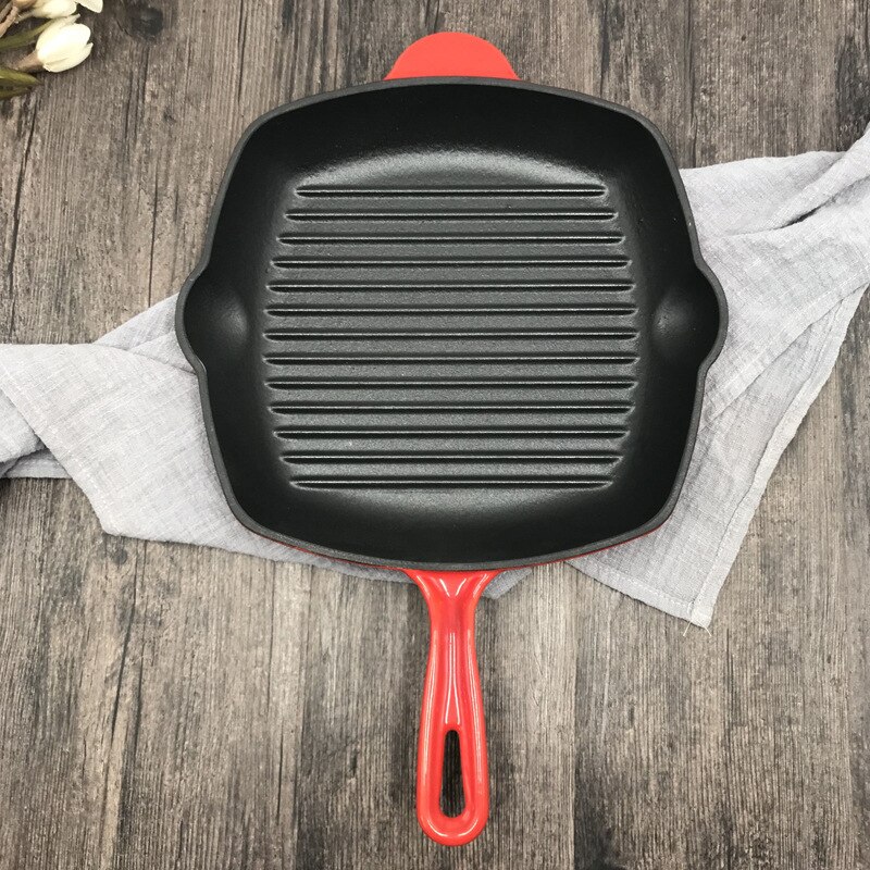 Thickened enamel cast iron steak minus pan non-stick pan stripe pan frying pan steak pan barbecue pot