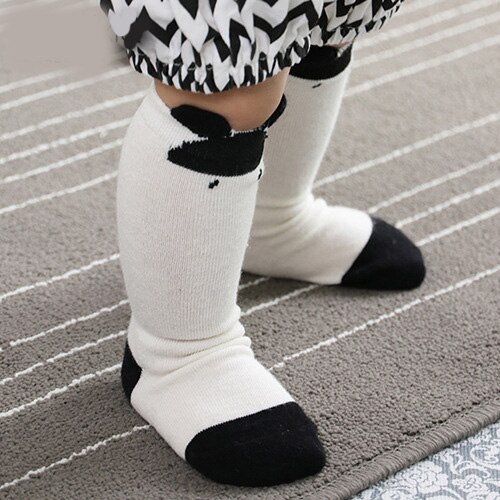 Calcetines para bebé con estampado de zorro y gato , nuevos calcetines largos hasta la rodilla de dibujos animados para bebé, calcetines de para niños y niñas Socks0-4: Black rat / 0-2T