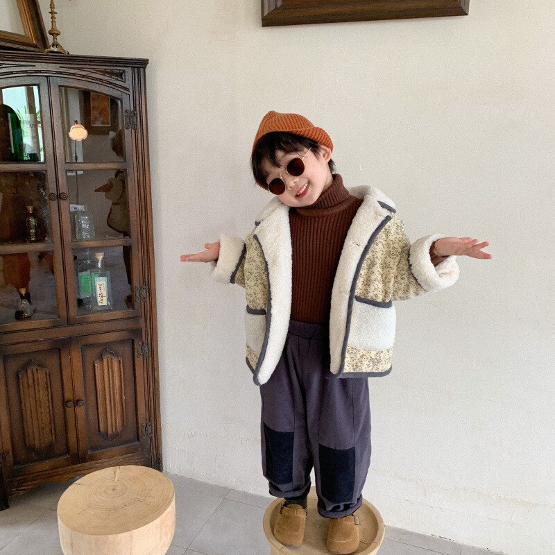 Koreanischen stil mädchen jungen Blumen- wolle dicke mäntel freundlicher warme verdicken kurze jacken: Beige / 5