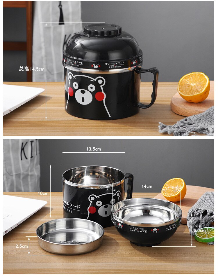 Set de cuencos para sopa de dibujos animados tazón de acero inoxidable cuenco para Fideos instantáneos con tapa con mango contenedor de alimentos tazón de arroz almuerzo maruchan tazón