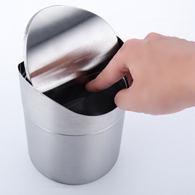 4 Colors Stainless Steel Mini Car Rubbish Bin Detachable Rolling Cover Dust Trash Bin Desktop Trash Bin Home Office Trash Can: as picture
