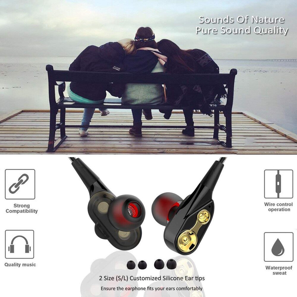 Ptm P22 Dubbele Unit Drive Oortelefoon Hoofdtelefoon Super Bass Subwoofer Sport Headset Voor Telefoon Samsung Iphone Xiaomi Auriculares MP3