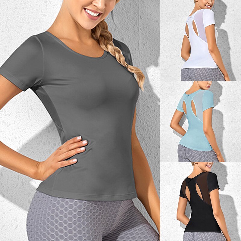 Women Sport Tops for Gym Fitness T Shirt Sports Wear Yoga Clothes Gym Running Workout Tops
