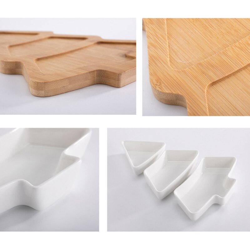Keramische Bamboe Hout Kerstboom Partitie Plaat Snack Schotel Fruitschaal Schotel