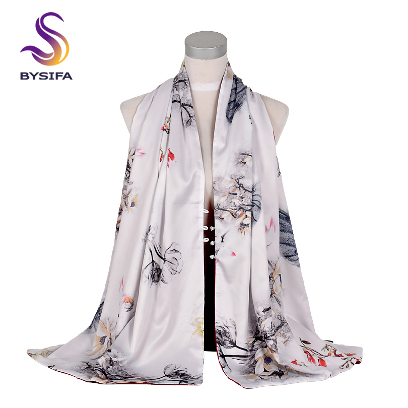 [bysifa] herfst winter lange sjaals omslagdoeken dames rozen halssjaal dubbelzijdige knopen sjaals omslagdoeken 175*50cm: Beige wit