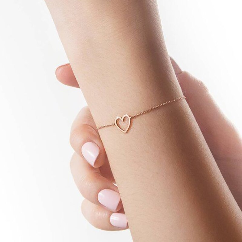 Minimalist Korean Trend Simple Metal Thin Chain Heart Bracelet For Women Girls Birthday Party Jewelry 2B068