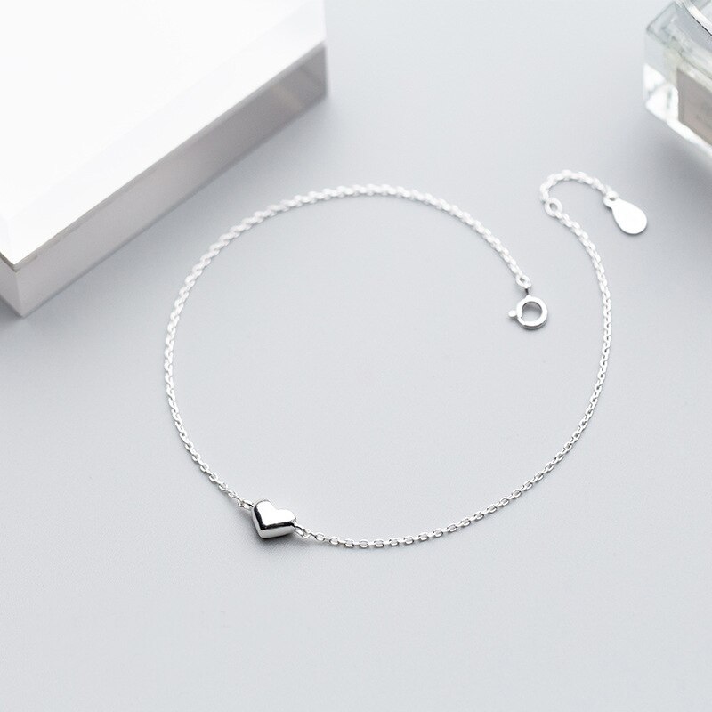 Tobillera con forma de corazón para mujer y niña, pulseras de tobillo de Plata de Ley 925 auténtica, cadenas de pie, joyería de verano