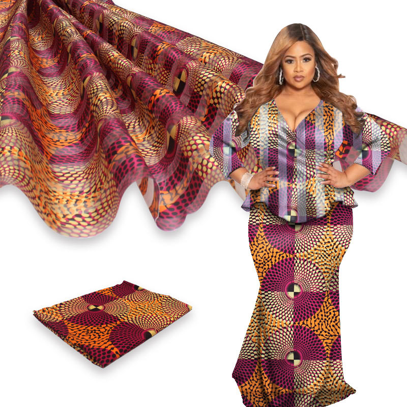 Ankara stof afrikansk ægte voks print 4 yards organza med 2 yards bånd materiale afrikansk silke ankara stof til tøj: Farve 11