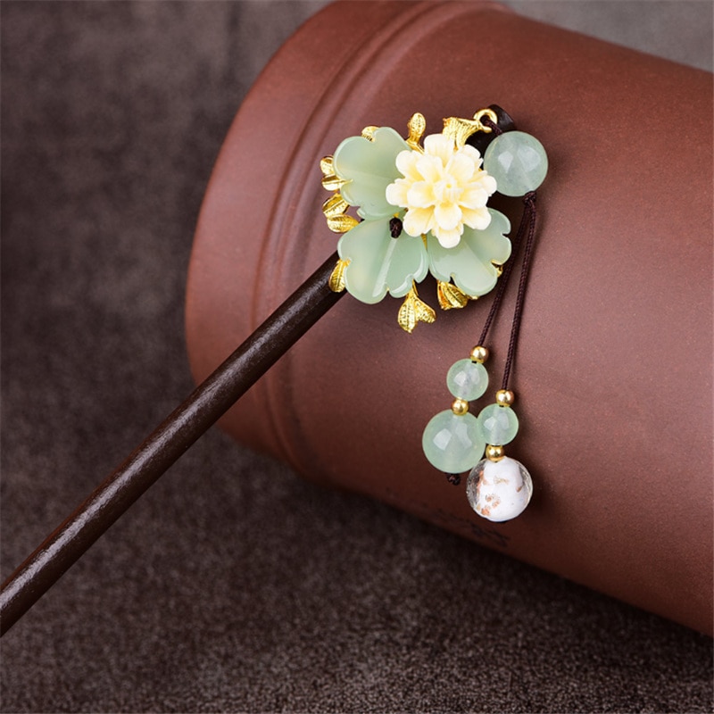 Yanting Women Hair Jewelry Glass Glazed Flower Chinese Hairpin Ethnic Hair Stick With Stone Tassel Bride Accessories 0144