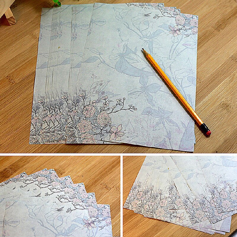 10pcs Kraft Brown Letter Paper Vintage Flowers Letterhead Letter Writing Paper Letter Pad Drawing Sketch Pad Stationery