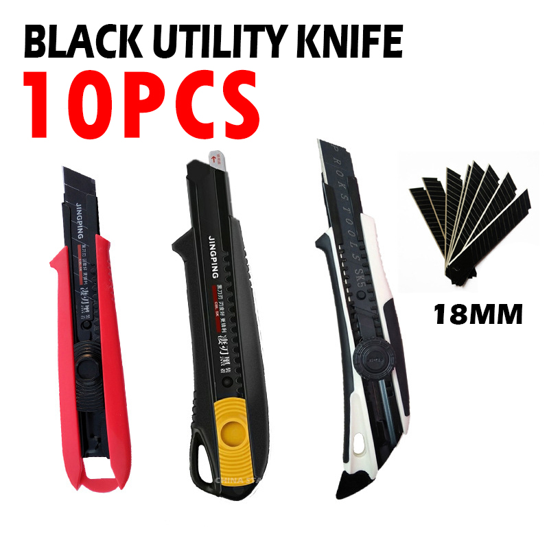 10p High Utility Knife Black Blade Rotary Lock Paper Cutter 18mm Wallpaper Cutter Office Study Industry With 10pcs Blade