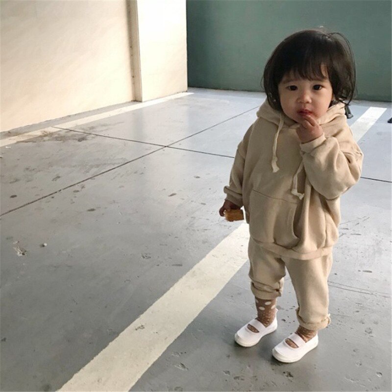 Meisjes Kleding Sport Set Hooded Top + Broek Outfits Herfst Baby Boy Casual Kleding Kid Hoodies Sets Kinderen kleding: apricot / 100cm