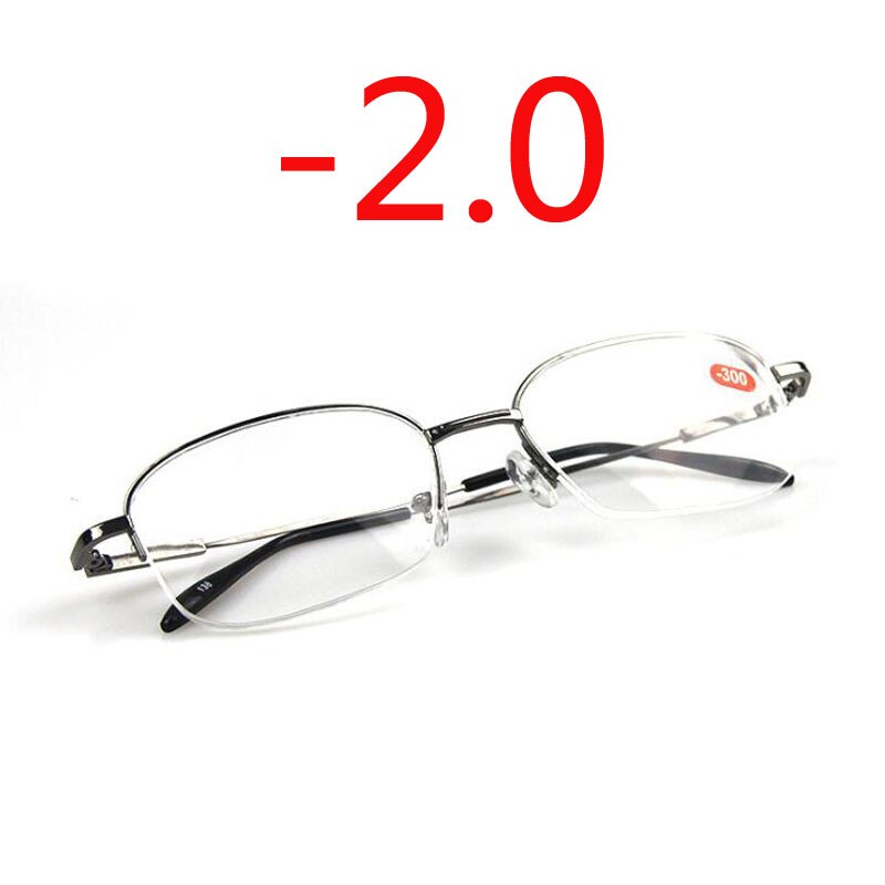 -1.0-1.5-2.0-6.0 Ultralight Half Frame Metalen Afgewerkt Bijziendheid Bril Mannen Mode Grijs Frame vierkante Bijziend Bril: myopia 200