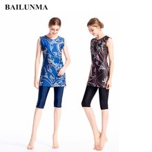 BAILUNMA Muslim Swimwear Women Newest Burkinis Muslim Swimwear Islamic 3 Piece Swimsuit Beachwear Solid Color Vest Swimsuit M082