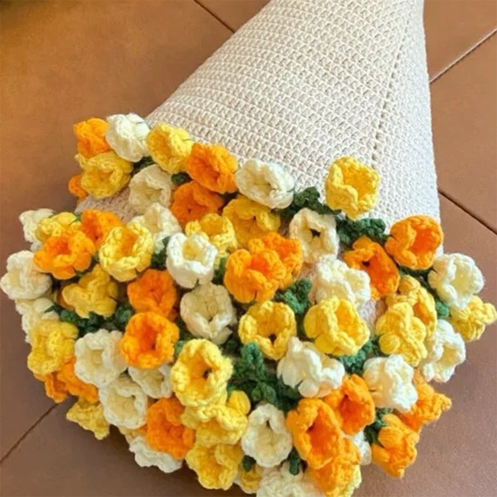 Woven Crocheted Rose Daisy Bouquet Blanket Unfinished Flower Bouquet Blanket DIY Craft Handmade: Yellow