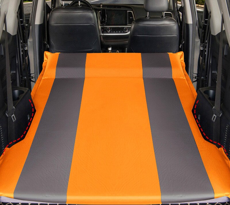 Cama de viaje para adultos, colchón de aire automático para coche, SUV, asiento trasero plegable, almohadilla para dormir, maletero plegable, esterilla inflable para acampar: A Orange
