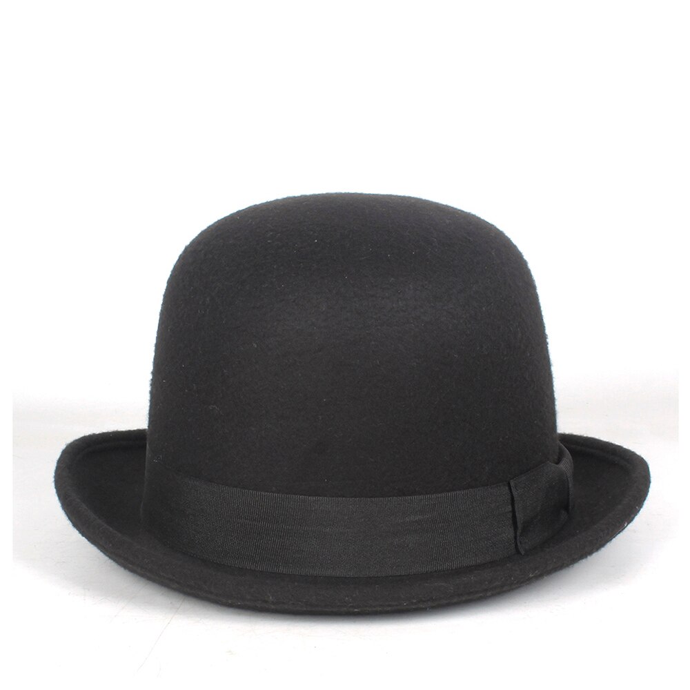 Women Men Black Wool Bowler Hat Topper Top Hats Fedora Magician Billycock Groom Hat Size 57-58CM